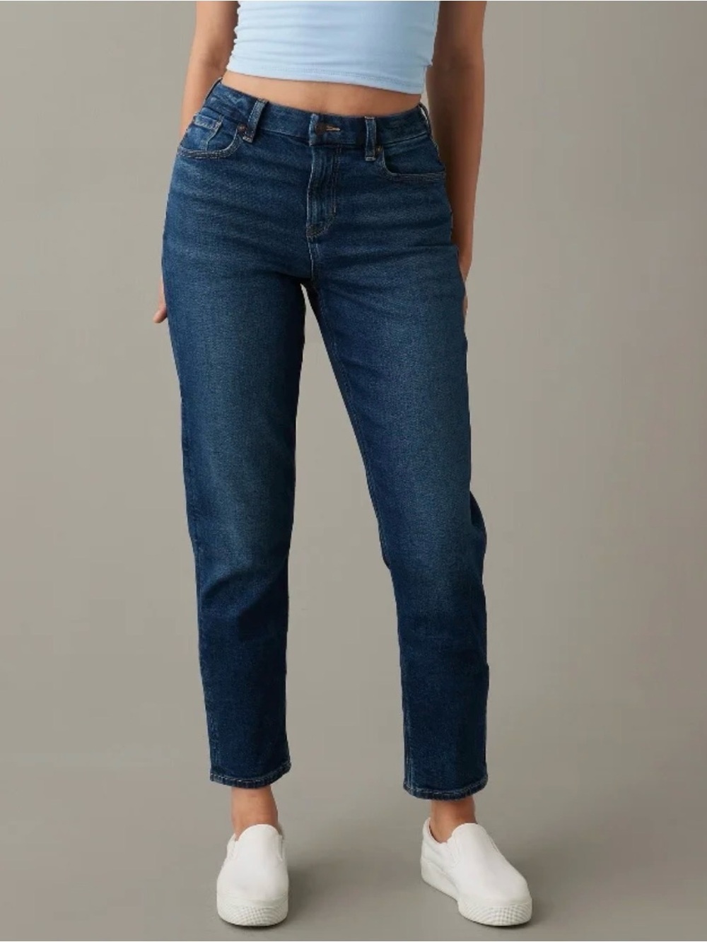 American Eagle Outfitters Dark Blue Cropped High-Rise Curvy Mom Jeans 8 Long